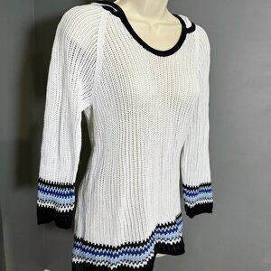 White Nautical Knit Hooded Boho Sweater